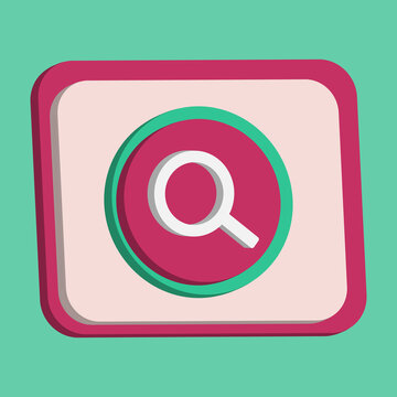 3D search icon button vector pink background, best for property design images, editable colors