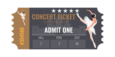 Ballet opera or concert ticket template design. © zeynurbabayev