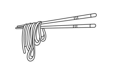Chopsticks asian noodles. Food sticks. Editable outline stroke. Asian cuisine. Vector line icon.