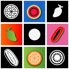 Seamless pattern with watermelon, orange, papaya, mango. Stock fruits pattern on blue background. Design for wall decoration, postcard, poster, brochure, etc.