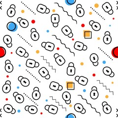 Padlock memphis pattern. Seamless pattern with padlock. Stock animal pattern. Design for wall decoration, postcard, poster, brochure, shirt, etc