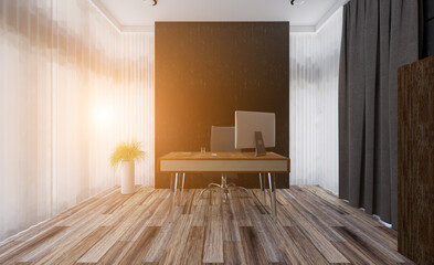 Modern meeting room. 3D rendering.. Sunset.