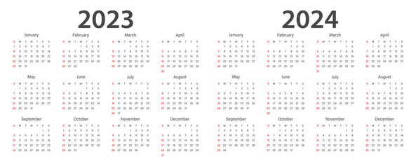 Calendar 2023, calendar 2024 week start Sunday corporate design planner template. - obrazy, fototapety, plakaty