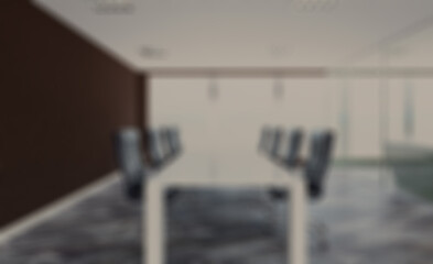 Bokeh blurred phototography. Modern office Cabinet.  3D rendering.   Meeting room