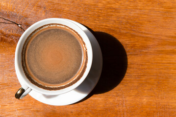Obraz na płótnie Canvas top view of black coffee cup, close up, closeup, copy space