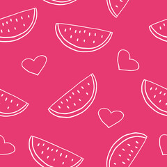 watermelon seamless pattern. hand drawn vector illustration in doodle style. minimalism. wallpaper, textile, wrapping paper, background. juicy, fresh, fruits, summer, food.