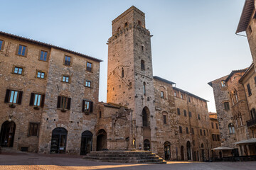 street view of san gimignano medieval town, Italy