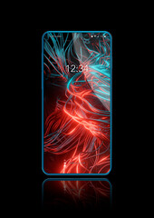 3D rendered realistic looking smartphone on black background.