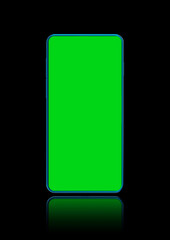 3D rendered realistic looking smartphone on black background with greenscreen.