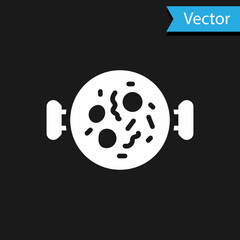 White Chicken tikka masala icon isolated on black background. Indian traditional food. Vector