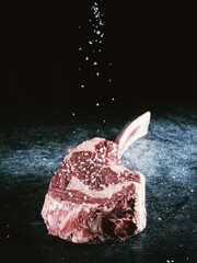 Tomahawk steak from the Ribeye, Irish beef, side view
