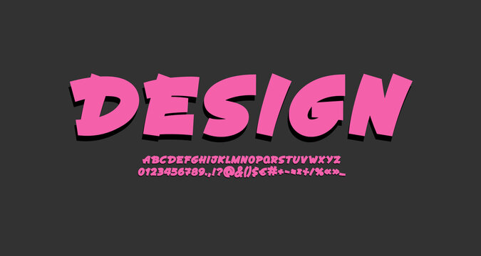 Handwritten pink font, script alphabet, hand drawn typeface in style of comics