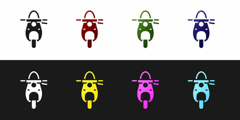 Set Scooter icon isolated on black and white background. Vector