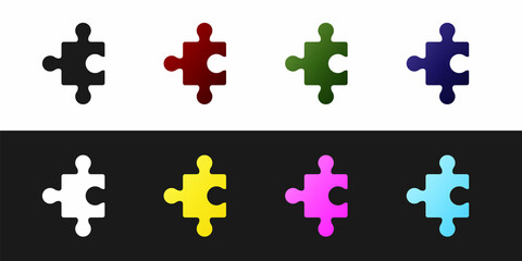 Fototapeta premium Set Piece of puzzle icon isolated on black and white background. Business, marketing, finance, layout, infographics, internet concept. Vector