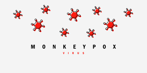 Banner with vector illustration of the red virus. The concept of the spread of monkeypox disease. Vector clipart illustration monkey pox.