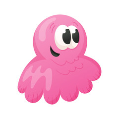Vector pink funny monster jellyfish isolated on white.