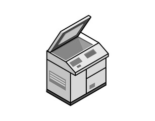 Multi-function printer isometric design icon. Vector web illustration. 3d colorful concept