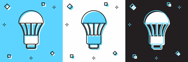 Set LED light bulb icon isolated on blue and white, black background. Economical LED illuminated lightbulb. Save energy lamp. Vector