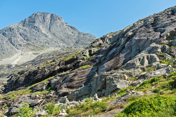 Naklejka na ściany i meble Mountain rock landscape, Norway. The Trolls' Path (Trollstigen)