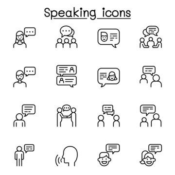 Speaking icon set in thin line style