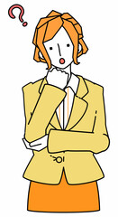 疑問を持ち首をかしげるスーツを着たビジネスウーマンの女性のイラスト