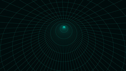 An abstract tunnel with a mesh structure. 3D grid of tunnels and corridors. Vector wormhole.