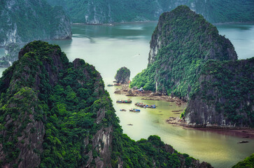A view of Ha Long bay viewed from Bai Tho mountain in Ha Long city, Quang Ninh province, Vietnam.