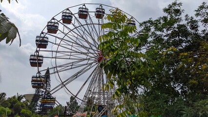 Landscape view of ferris wheel at an amusement park in Bengaluru