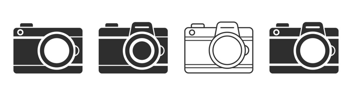 Photo camera icons set. Camera in flat style for photography isolated on white background. Vector illustration.