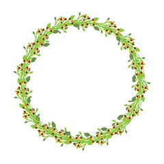 flower circle. Gold round frame with peonies. Floral template for wedding invitation cards and greeting cards. Isolated object on a white background. Hand drawn botanical illustration.