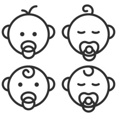Baby sucking a pacifier. baby outline icon. Vector illustration.