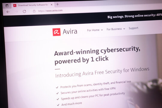 KONSKIE, POLAND - May 21, 2022: www.avira.com website displayed on laptop. Avira Operations is a German multinational computer security software company