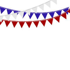 Fourth of July, Independence day of the United States. Happy Birthday America. Festive bunting flags. Holiday decorations. Party Background with Flags Vector Illustration.