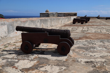 Fototapeta na wymiar Cannon of the El Morro fortress in Santiago De Cuba, Cuba