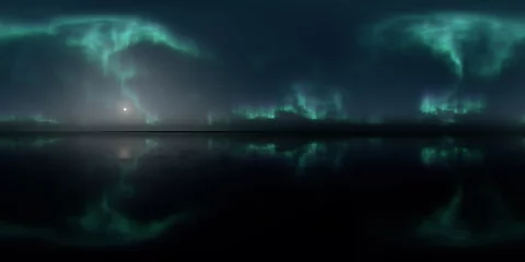 Fond de hotte en verre imprimé Aurores boréales HDRI - Ice terrain with Aurora Borealis on the sky 10 - Panorama