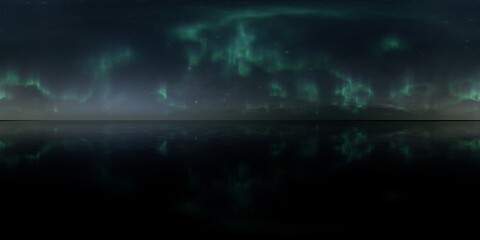 HDRI - Ice terrain with Aurora Borealis on the sky 11 - Panorama