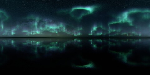 Fototapeta na wymiar HDRI - Ice terrain with Aurora Borealis on the sky 37 - Panorama