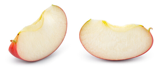 Red apple slice isolated. Cut apple on white background. Red appl piece with clipping path....