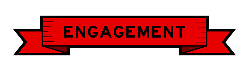 Ribbon label banner with word engagement in red color on white background