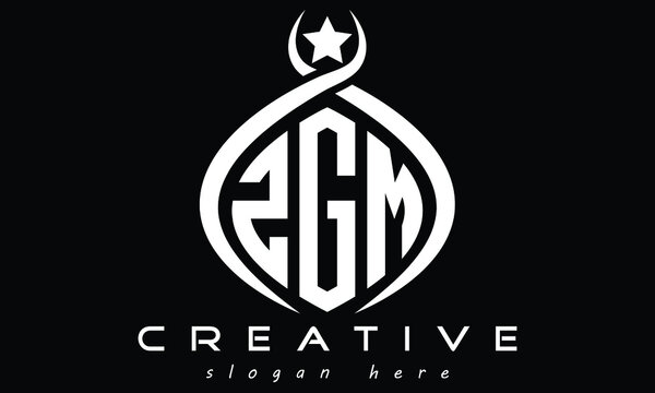 ZGM three letters monogram curved initial oval logo design, geometric minimalist modern business shape creative logo design