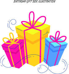 Confetti and balloons fly out of the box. People blow their whistles. Birthday concept. vector illustration in cartoon style. Giveaway text above with confetti explosion inside on colorful background
