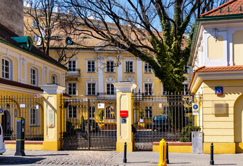 Renovated historic Sugar Refiners Palace, Palac Cukrownikow, at 25 Mokotowska street in Srodmiescie downtown district of Warsaw in Poland © Art Media Factory