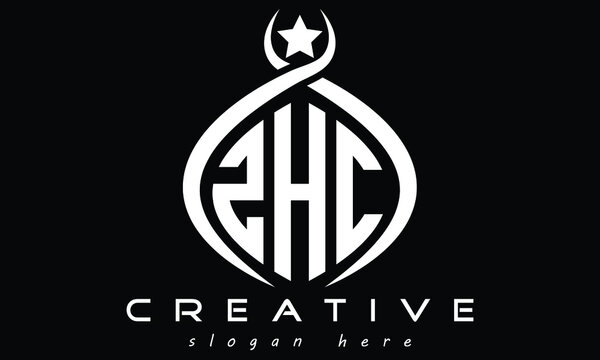 ZHC three letters monogram curved initial oval logo design, geometric minimalist modern business shape creative logo design