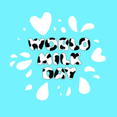 World Milk Day. 1 June. Milk splash with Ripples and Drops. Vector illustration template for logo design, banner, poster, flyer, sticker, postcard, etc.