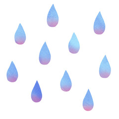 水彩素材　雨　青　手描き