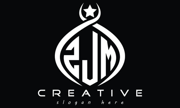 ZJM three letters monogram curved initial oval logo design, geometric minimalist modern business shape creative logo, vector template