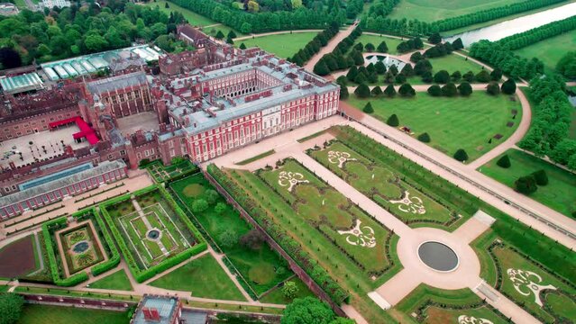 Drone flies around former palace on River Thames near London
