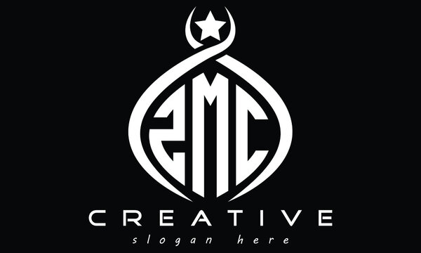 ZMC three letters monogram curved initial oval logo design, geometric minimalist modern business shape creative logo, vector template