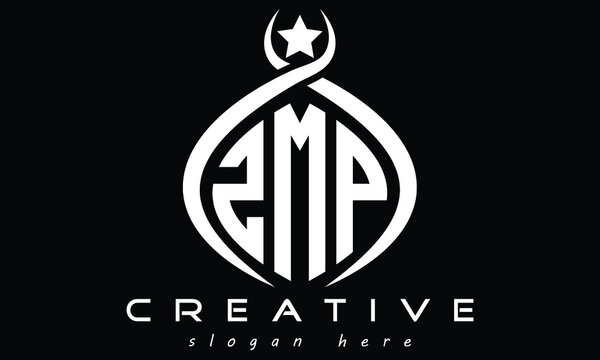 ZMP three letters monogram curved initial oval logo design, geometric minimalist modern business shape creative logo, vector template