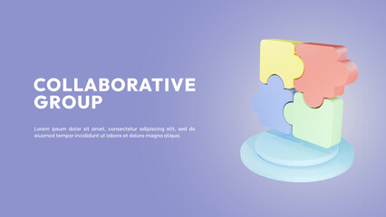 Colorful collaborative group puzzle 3d illustration content templates.